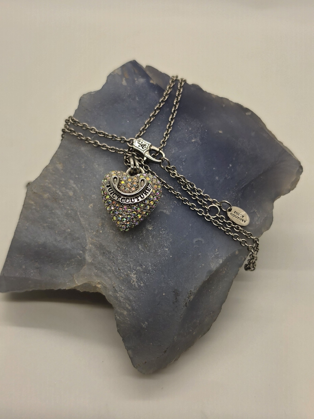 Juicy Couture Silver-Tone Heart Pendant Necklace with Iridescent Crystals